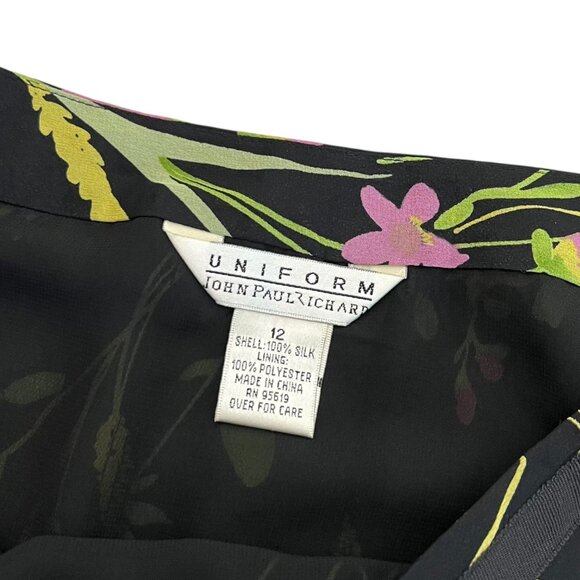 Vintage Silk Chiffon Beaded Floral Knee Length Skirt Black Size 12 Preppy Twee - Picture 9 of 12